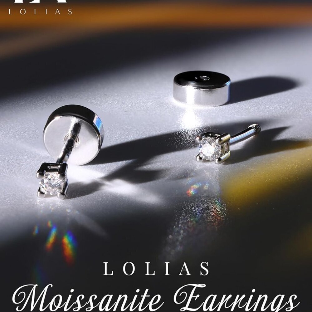 Sterling Silver Moissanite Stud Earrings 2mm D Color Hypoallergenic Gift - Picture 5 of 6